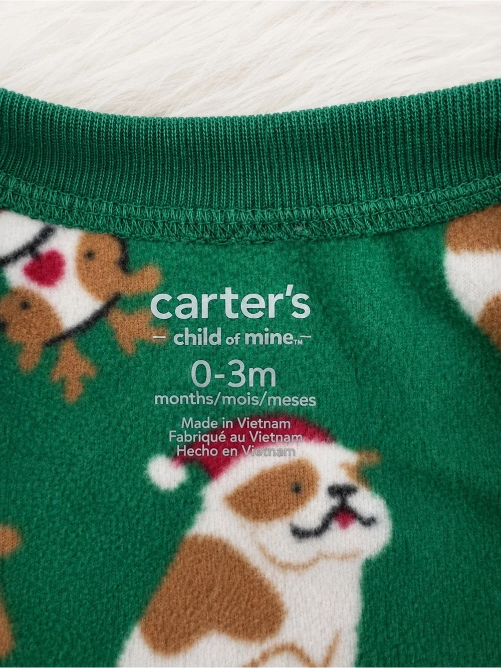 Carter’s Child of Mine Baby Christmas Dog Fleece Footed Pajamas 0-3M